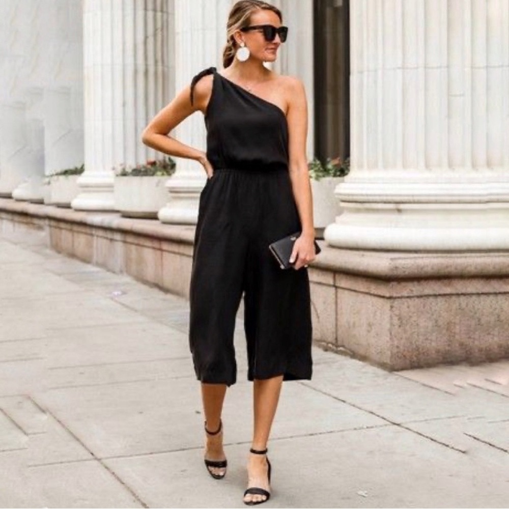 Lovestitch Silky One Shoulder Wide Leg Jumpsuit S